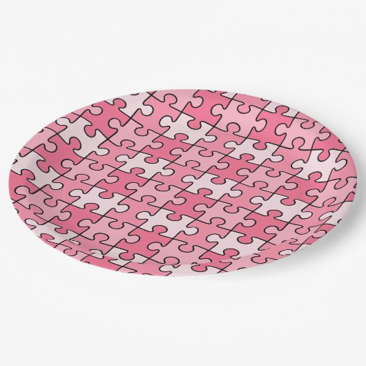 Zoete Roze en Zwarte Puzzel Stukken Papieren Bordje (Gekanteld)