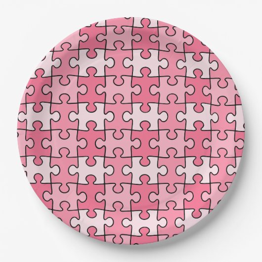 Zoete Roze en Zwarte Puzzel Stukken Papieren Bordje (Voorkant)