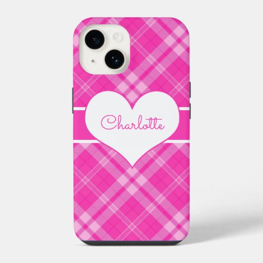 Zoete Roze Geruite Hart Monogram iPhone Hoesje (Achterkant)