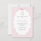 Zoete roze gestreepte lint afstudeercadeau save the date (Voorkant)