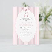 Zoete roze gestreepte lint afstudeercadeau save the date (Staand voorkant)