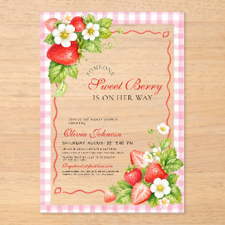 Zoete Roze Gingham Acryl Baby Shower Uitnodigingen