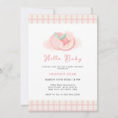 Zoete Roze Gingham Perzik Baby Shower Kaart (Voorkant)