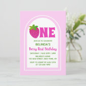 Zoete Roze Glitter Y2K Aardbei 1e Verjaardag Kaart (Staand voorkant)