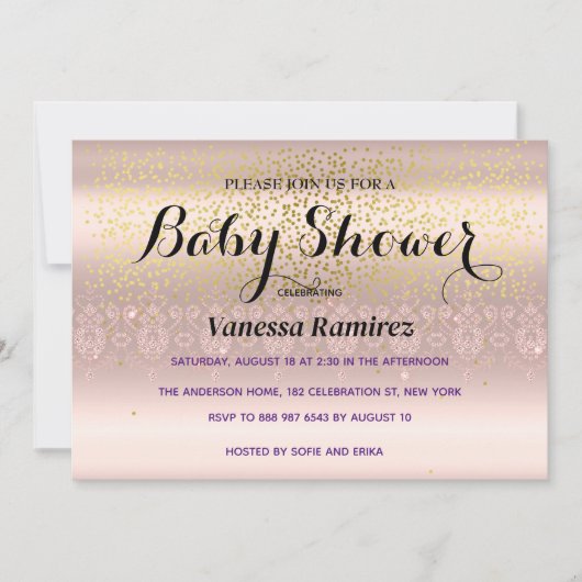 Zoete roze gouden baby cadeau kaart (Voorkant)