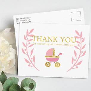 Zoete Roze Gouden Koets Baby Shower Bedankt Briefkaart