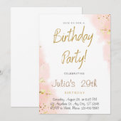 Zoete Roze Gouden Uitnodiging van de Verjaardagspa (Voorkant / Achterkant)