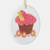 Zoete Roze Grapefruit Cupcake Keramisch Ornament (Rechts)