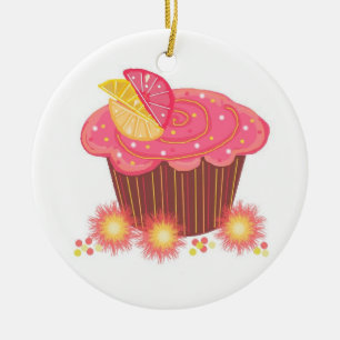 Zoete Roze Grapefruit Cupcake Keramisch Ornament