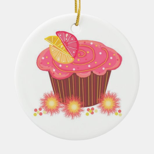 Zoete Roze Grapefruit Cupcake Keramisch Ornament (Voorkant)