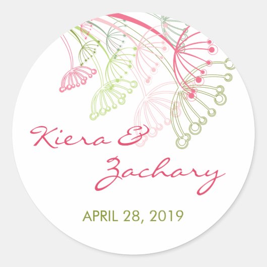 Zoete roze groene paardenbloem bloemen zomer bruil ronde sticker (Voorkant)