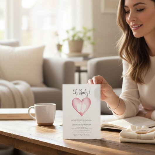 Zoete Roze Hart Baby Shower Aankondiging