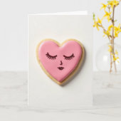 Zoete Roze Hart Koekje Kaart (Gele Bloem)