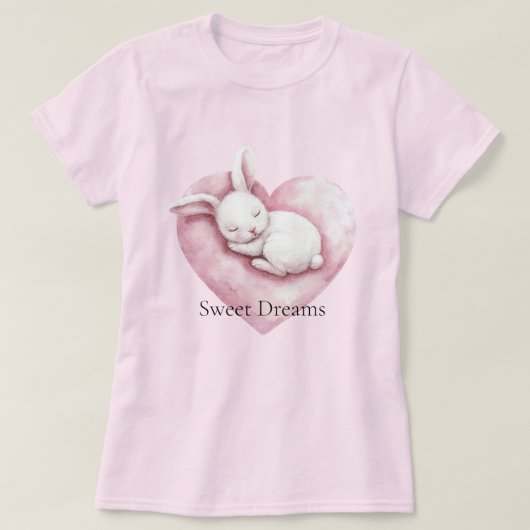 Zoete Roze Hart Konijn Hart Kussen T-shirt (Design voorkant)