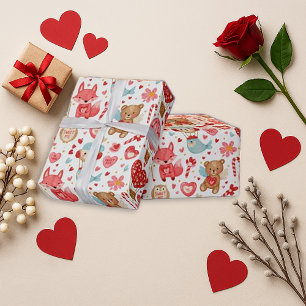 Zoete Roze Hart Teddy Valentijn Cadeaupapier
