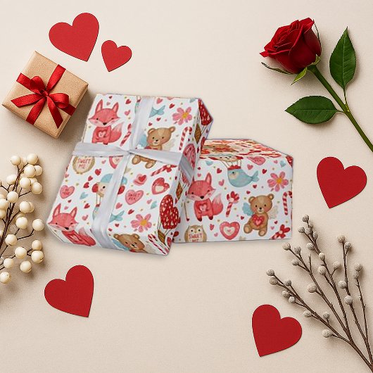 Zoete Roze Hart Teddy Valentijn Cadeaupapier