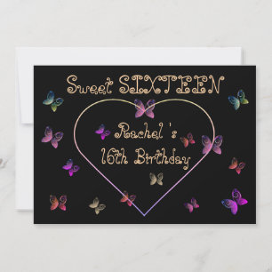 zoete Roze Hart Vlinders Sweet 16 Verjaardag Kaart