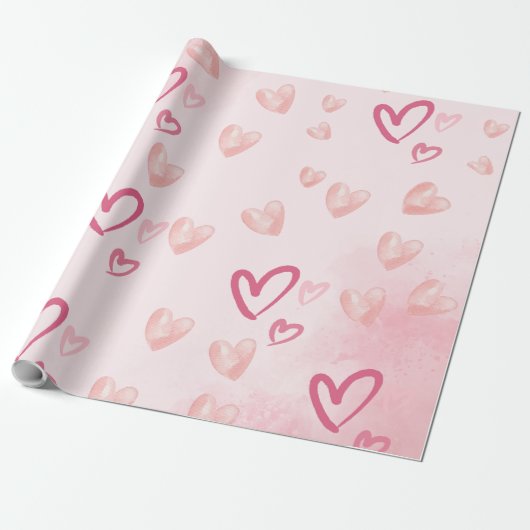 Zoete roze harten cadeaupapier (Uitgerold)