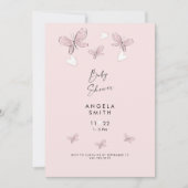 Zoete Roze Harten en Vlinders Baby Meisje Douche Kaart (Voorkant)