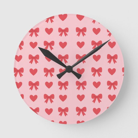 Zoete Roze Harten & Strikken Patroon Ronde Klok (Voorkant)