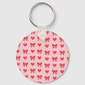 Zoete Roze Harten & Strikken Patroon Sleutelhanger (Voorkant)