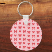 Zoete Roze Harten & Strikken Patroon Sleutelhanger (Voorkant)