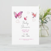 Zoete roze harten & vlinders roze kaart (Staand voorkant)