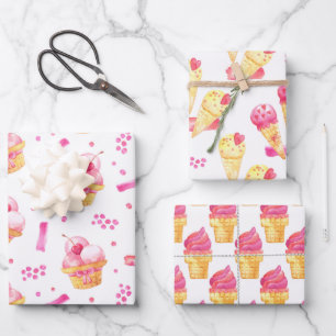 Zoete Roze Ijs Inpakpapier Set van 3 Vel