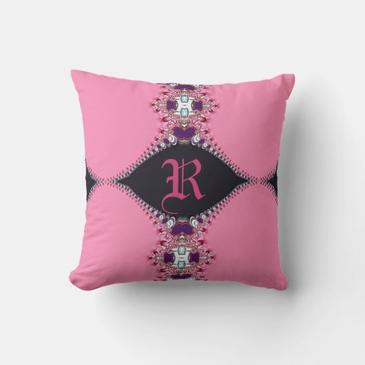 Zoete Roze Kanten Monogram Kussen (Voorkant)