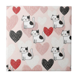 Zoete Roze Kawaii Katten & Hartjes Patroon (9) Tegeltje