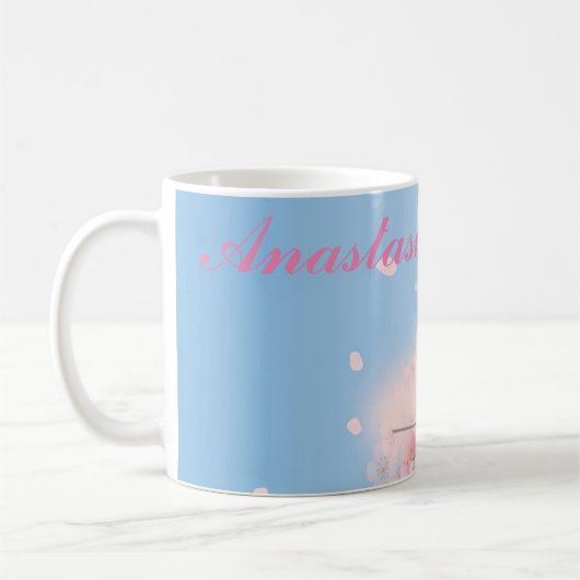 Zoete roze kersbloesems met jouw naam koffiemok (Links)