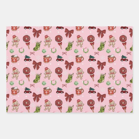 Zoete Roze Kerstcadeauverpakkings Papier Inpakpapier Vel (Voorkant)