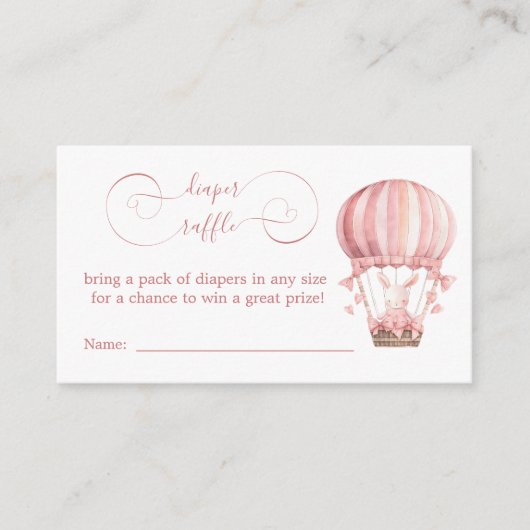 Zoete roze konijn in ballon luier rafel informatiekaartje (Voorkant)