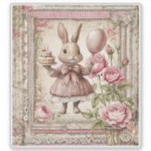 Zoete roze konijn verjaardag  sticker (Voorkant)