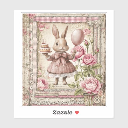 Zoete roze konijn verjaardag  sticker (Vel)