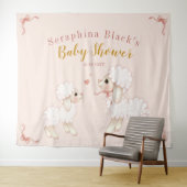 Zoete roze lammetje baby shower achtergrond wandkleed (In Situ (horizontaal))