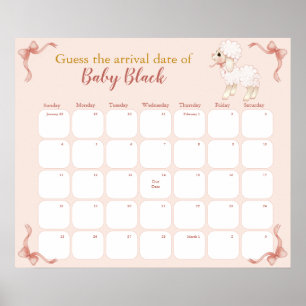Zoete Roze Lams Babyshower Verwachtingsdatum Kalen Poster