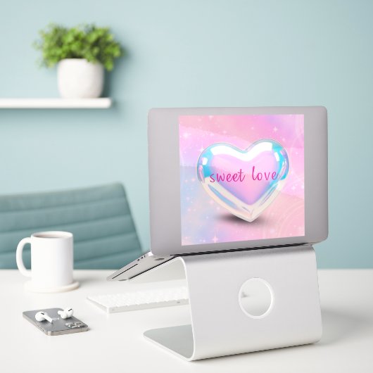 zoete roze liefde hart sticker (Laptop op bureau)