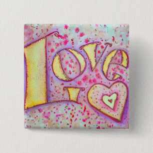 Zoete Roze Liefde Woord Kunst Schilderij Knoop of Vierkante Button 5,1 Cm