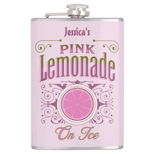 Zoete roze limonade op ijs heupfles (Voorkant)