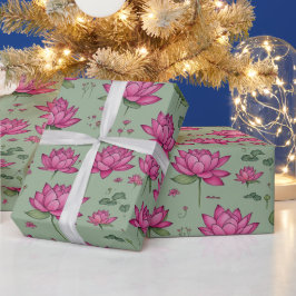 Zoete Roze Lotus Bloem Botanisch groen Cadeaupapier