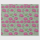 Zoete Roze Lotus Bloem Botanisch groen Cadeaupapier (Vlak)