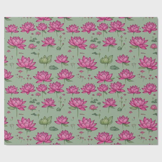 Zoete Roze Lotus Bloem Botanisch groen Cadeaupapier (Vlak)