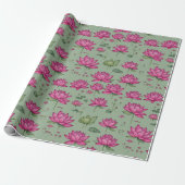 Zoete Roze Lotus Bloem Botanisch groen Cadeaupapier (Uitgerold)