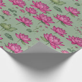 Zoete Roze Lotus Bloem Botanisch groen Cadeaupapier (Hoek)