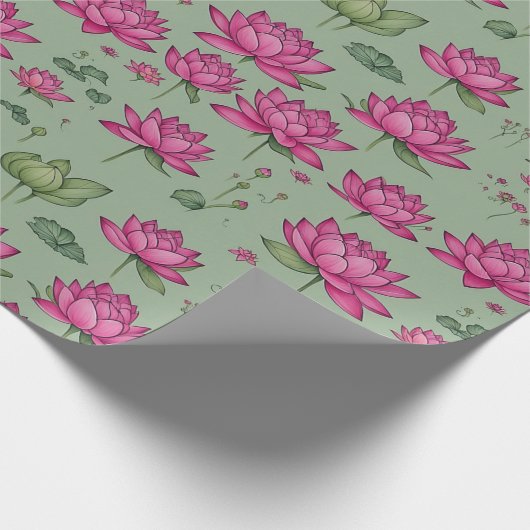 Zoete Roze Lotus Bloem Botanisch groen Cadeaupapier (Hoek)