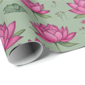 Zoete Roze Lotus Bloem Botanisch groen Cadeaupapier (Rol Hoek)