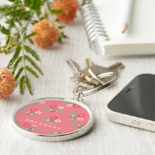 Zoete Roze Madeliefjes Boeket Retro Boho Sleutelhanger (Zijkant)