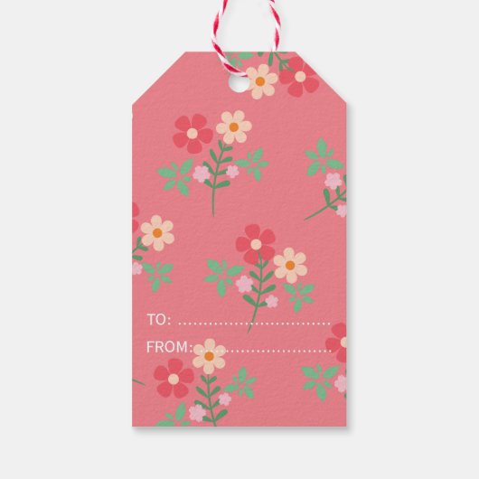 Zoete Roze Madeliefjes Boeket Retro Patroon Dank J Cadeaulabel (Achterkant)