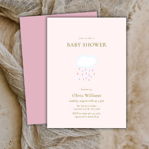 Zoete Roze Moderne Elegante Regendruppel Baby Show Kaart